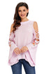 Sexy Pink Embroidered Crisscross Bell Sleeve Blouse